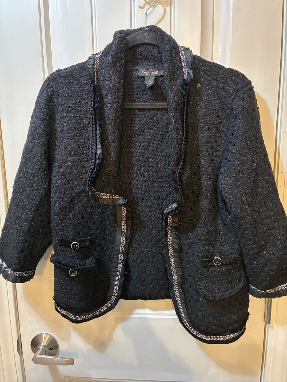 White House Black Market Black Textured Open-Front Blazer
